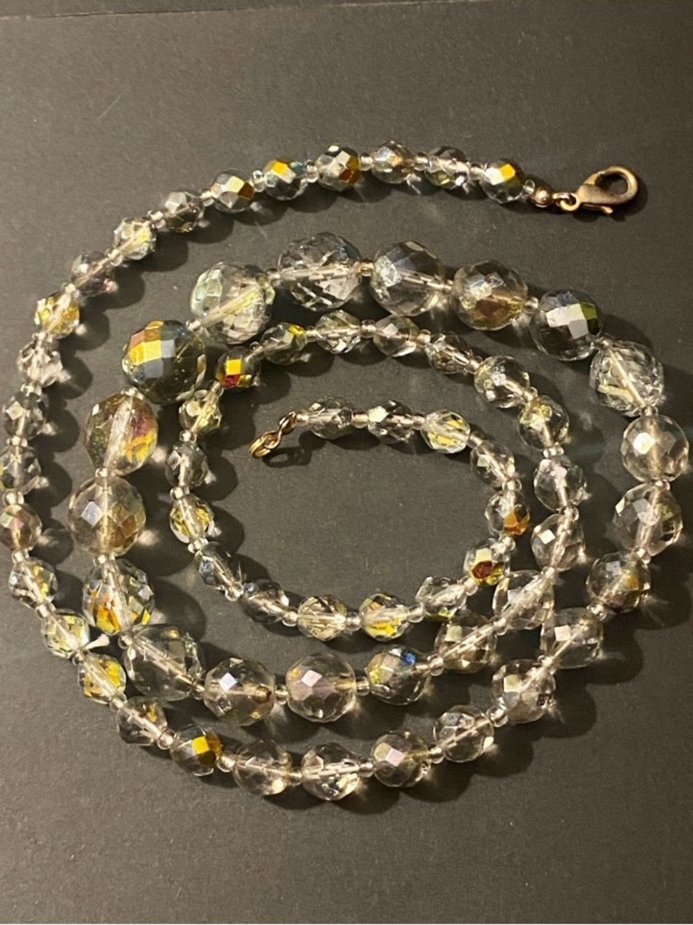 Vintage Aurora Borealis (AB) Faceted Graduated Chrystal Bead Necklace 30”